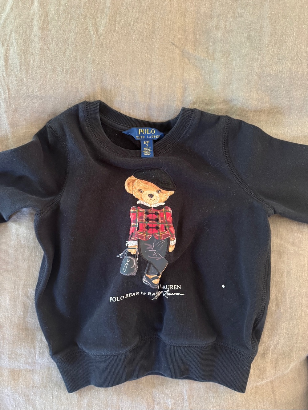 Ralph Lauren Black Kids Polo Bear Sweatshirt with Red Plaid Jacket Graphic